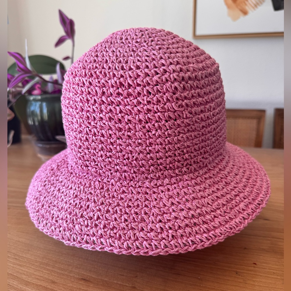 Madewell Pink Straw Bucket Sun Hat